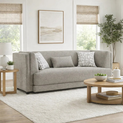 Canapé Gely 87 po avec 3 coussins décoratifs, accoudoirs droits, chenille grise