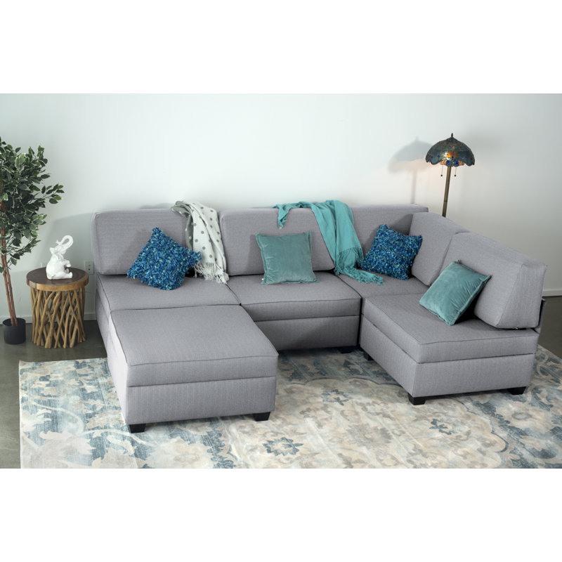 Canapé modulaire réversible de coin avec repose-pieds Anke, Gris clair, H 18 po x l 72 po x P 72 po