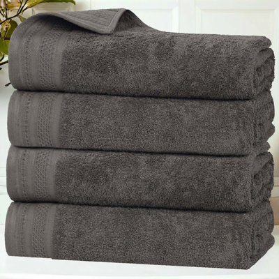 Textured Waffle Border Cotton Medium Weight Bath Towels