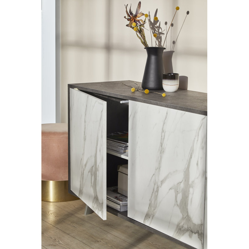 Dairis 177cm Sideboard, Black Stone/Calacatta
