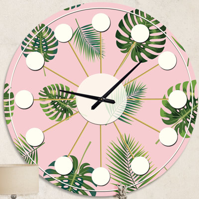 Motif de feuilles de palmier tropical. - Horloge murale moderne Mid-Century