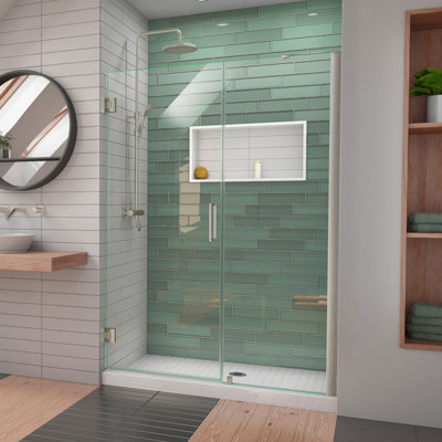 DreamLine Unidoor-LS 51-52 inch W x 72 inch H Frameless Hinged Shower Door in Brushed Nickel