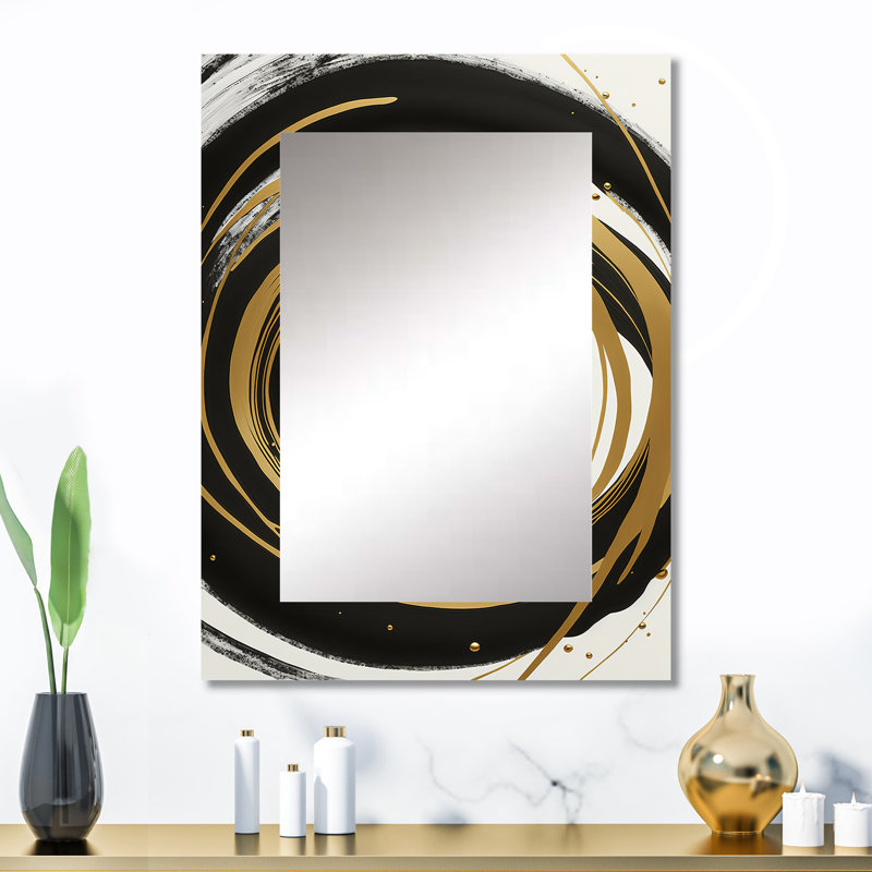 Black, Silver And Gold Blending Swirls III - Abstract Spirals Wall Mirror, Black Decorative Mirror, Printed Metal Art