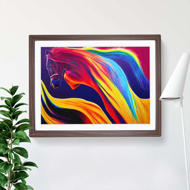 XH1022-6630X Painted Horse Abstract - Single Picture Frame Print, Walnut Framed, 46cm H x 64cm W x 2cm D