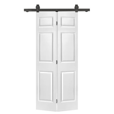 24 po X 84 po 6 portes de grange composites à panneau creux en MDF blanc apprêté avec ensemble de quincaillerie coulissante 6Panel