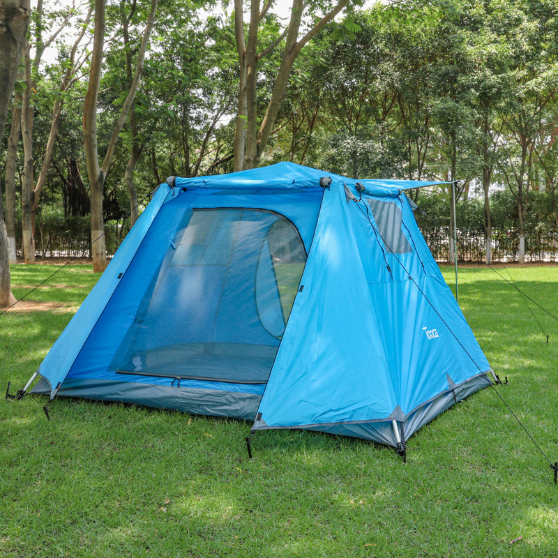 Tente de camping pour 4 personnes avec toit anti-pluie, Bleu