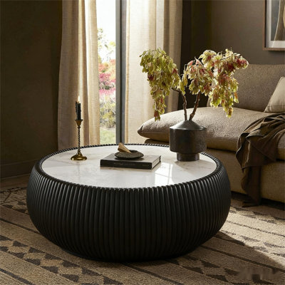 Table basse hybride en cuir et marbre