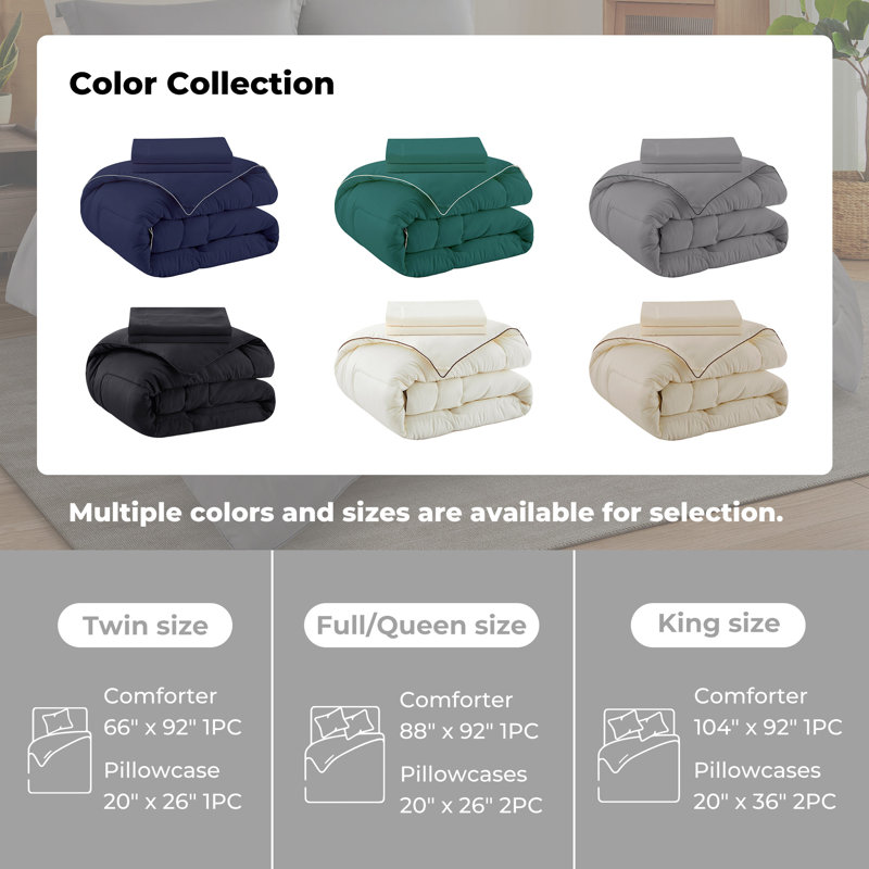 Ensemble d'édredon en microfibre 3 pièces , Édredon simple + 1 taie d'oreiller standard, Gris clair