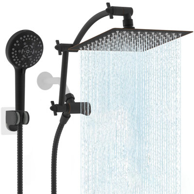 8'' High Pressure Rain Shower Head, 16'' Adjustable Arc-Shaped Extension Arm, 10 Sprays, 71'' Hose