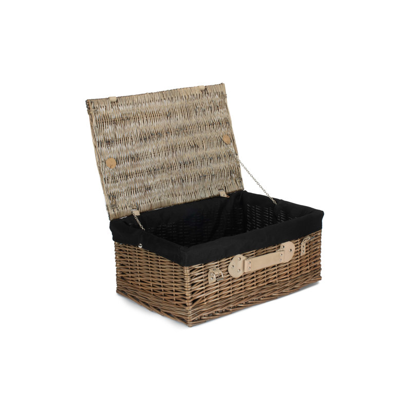 Wicker Hamper with Lining, 26cm H x 56cm W x 37cm D, Antique Wash/Black