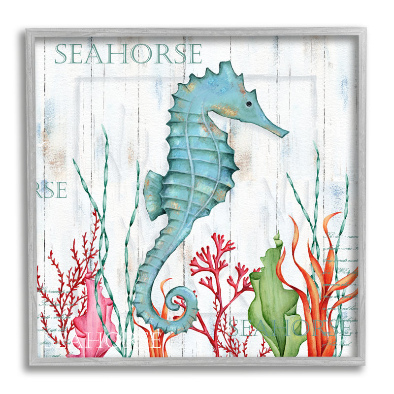 « Seahorse On Rustic Plank Motif encadré sur bois» par Emma Leach, impression, H 12 po x l 12 po x P 1,5 po