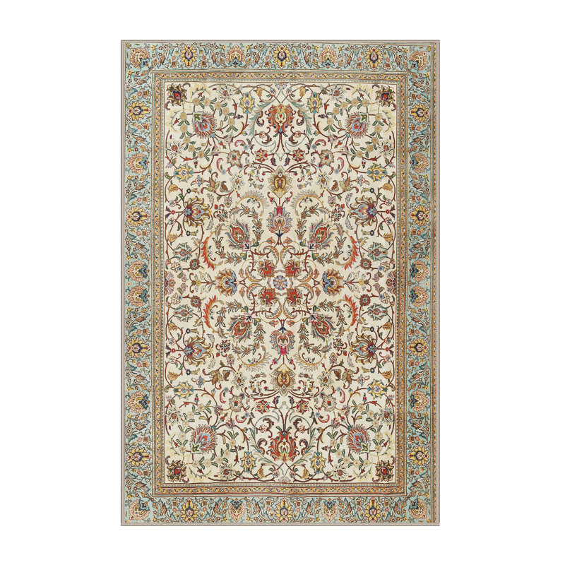 Tapis gris/crème traditionnel, Rectangle 2 pi x 5 pi