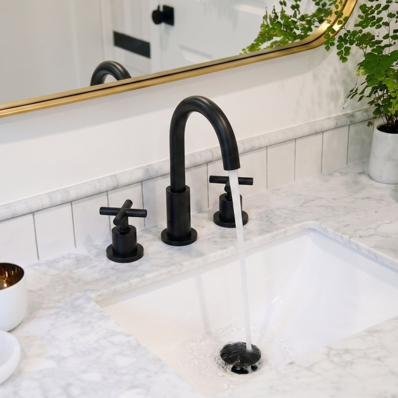 Solid Brass 2 Handles Bathroom Sink Faucet With Drain Assembly, Matte Black