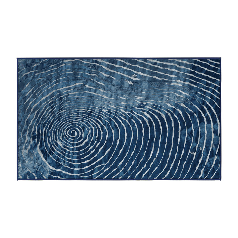 Machine Washable Blue Area Rug, Rectangle 7' x 9'