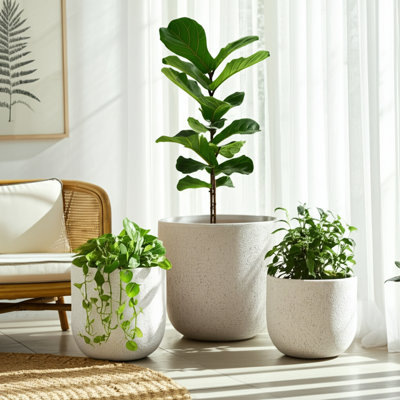 Planters Polyresin Outdoor Indoor Weather-Resistant Garden Flower Pot Set For Home Or Patio Use Set Of 3 - 14", 11", 9" Ivory