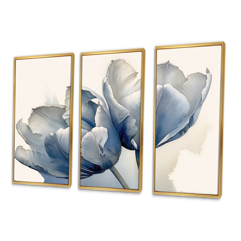 Sapphire - Tulipes, ensemble d'art sur toile, Cadre flottant doré, H 28 po x l 36 po x P 1 po