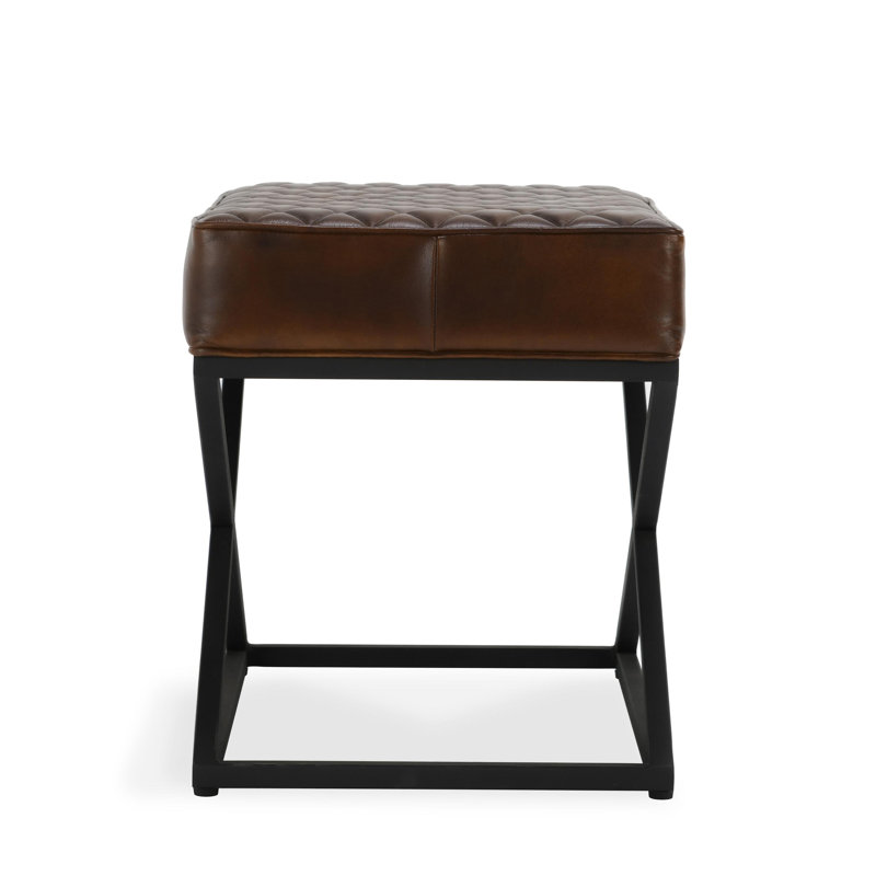 Bruno Brown Top Grain Leather Bench Stool