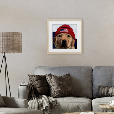 American Dog in Hat Framed Print Under Glass, design by Wani Pasion