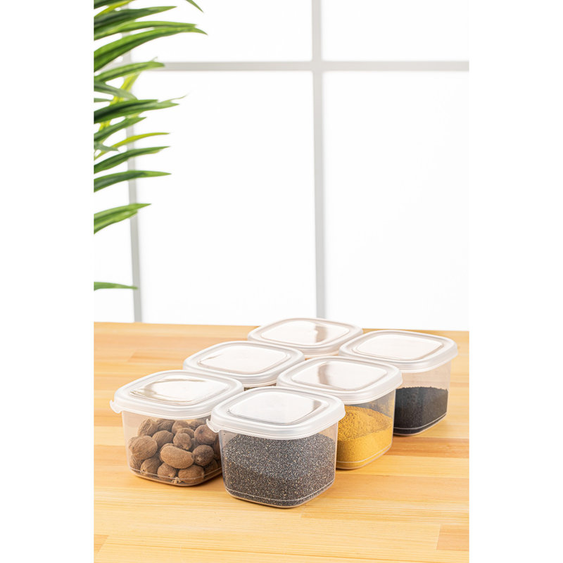 Ensemble de boîtes de rangement en plastique durable (6 pièces), blanc, 3,9 x 3,9 x 3,7 pouces | Capacité de 18,6 oz liq. Va au micro-ondes et au lave-vaisselle | Idéal pour organiser la cuisine, le bureau et la maison | Conception polyvalente et pratique