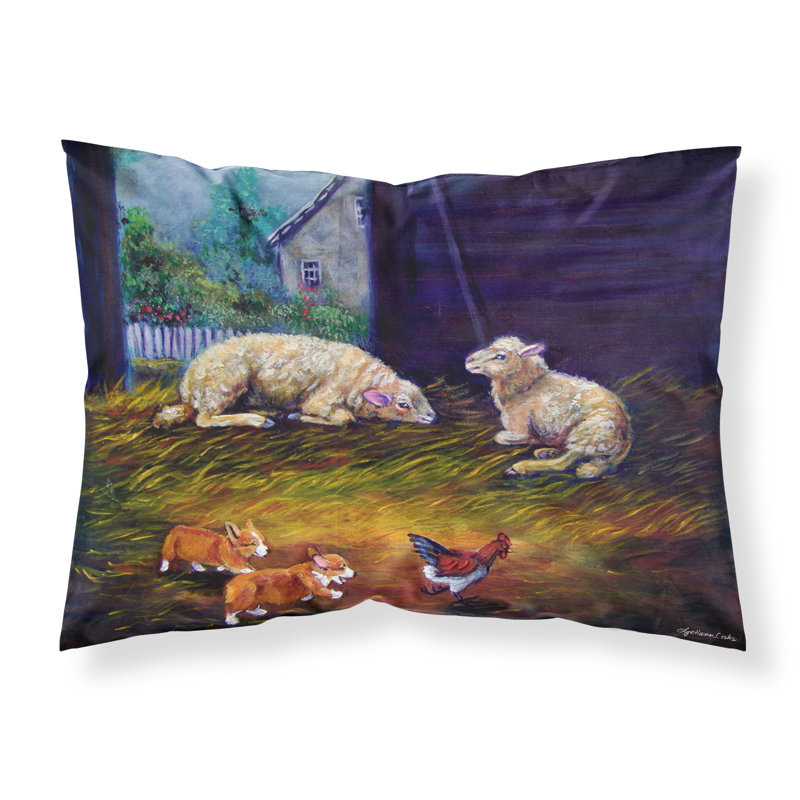  Taie d'oreiller Corgi Chaos dans la grange avec mouton