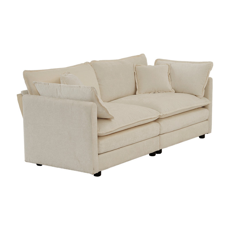 Canapé modulaire rembourré 4 pièces, canapé 1 place 2 pièces et 2 repose-pieds, causeuse 2 places avec repose-pieds, chenille beige
