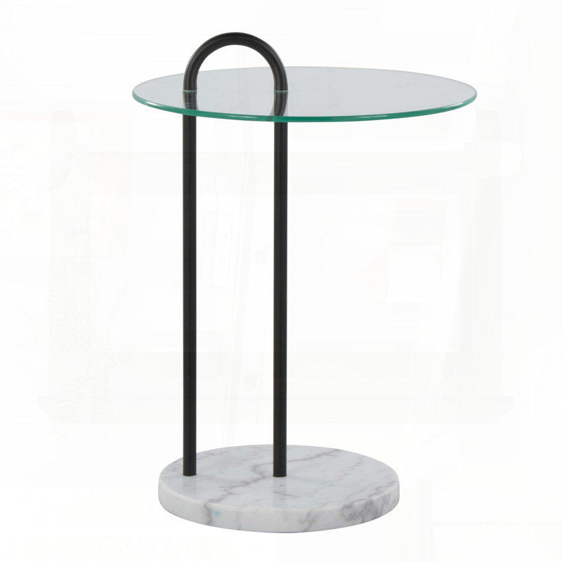 Table d'appoint Contemporary Glam avec base en marbre et plateau en verre transparent