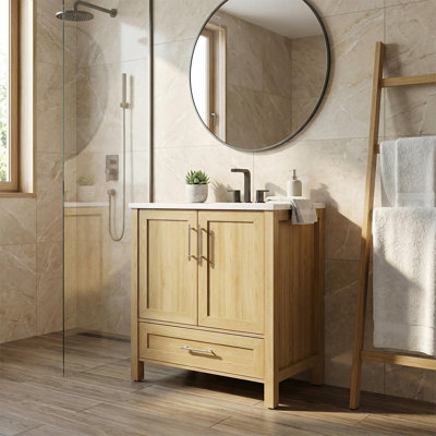 30" Freestanding Bathroom Vanity with Sink, Wooden Bathroom Sink Cabinet with 2 Soft-Close Doors and Large Drawer, Easy-Clean Storage Vanity
