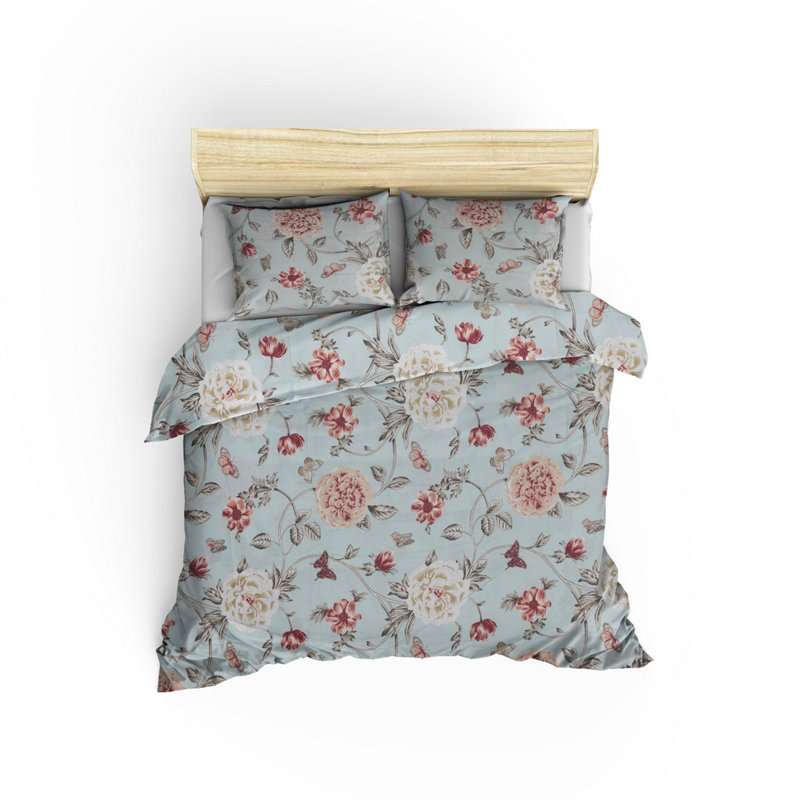 Ensemble de housse de couette en mélange de coton rouge / beige / vert Gallitzin