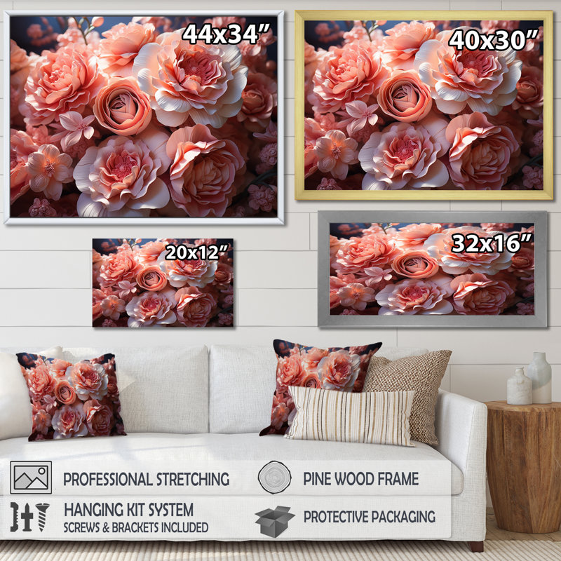 Attenweiler - bouquet de fleurs roses - harmonie délicate I - impression, Cadre simple argenté, H 16 po x l 32 po x P 1 po