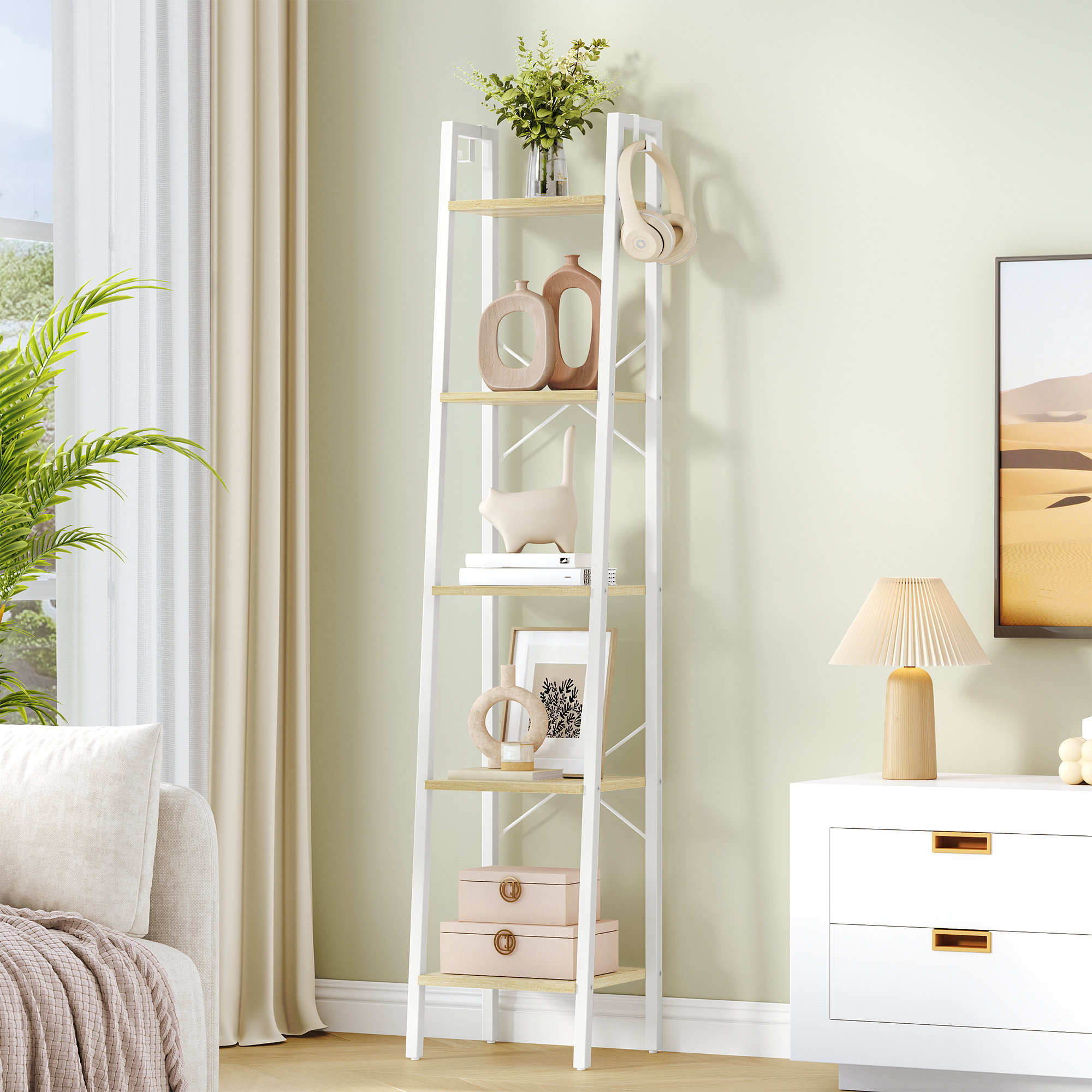 Ebern Designs Ladder Shelf, Bookshelf Bookcase, Freestanding Corner ...