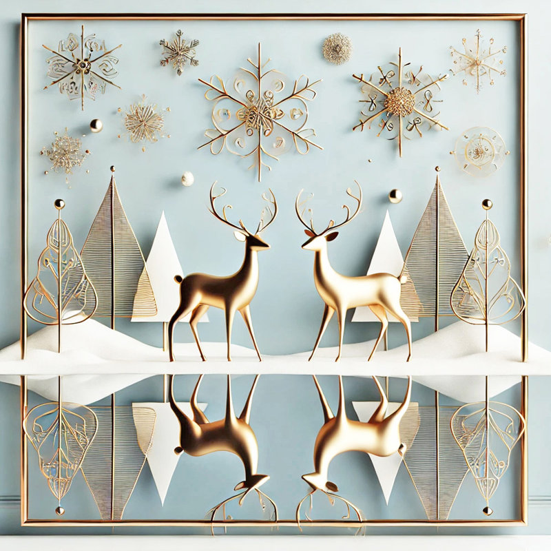 «Golden Deer Reflections in Winter Elegance», art mural sur toile tendue, H 40 po x l 40 po x P 1,5 po