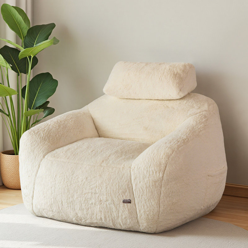Fauteuil à billes Giant, Fausse fourrure beige