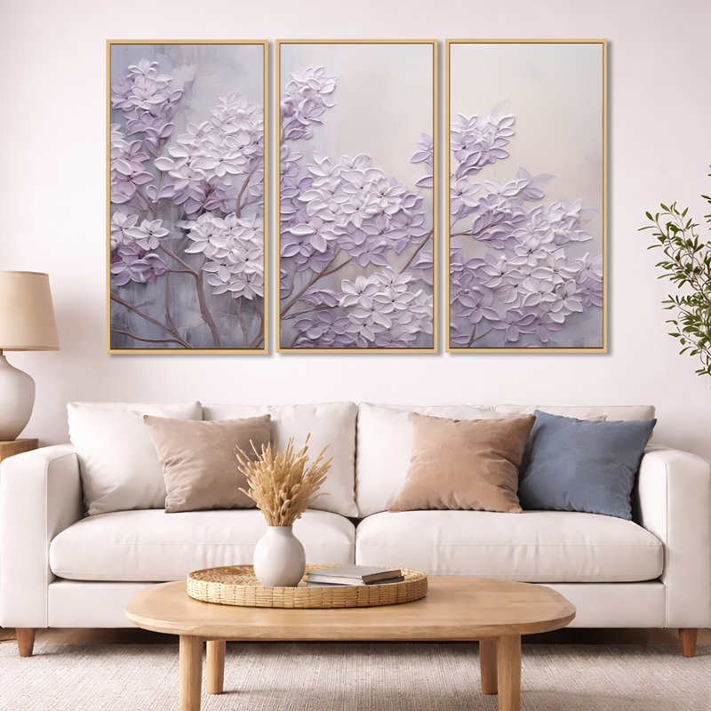 Ensemble d'art sur toile Kalvin - Lilas, Toile tendue, H 40 po x l 60 po x P 1 po