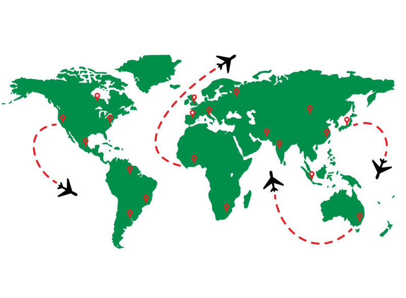 Décalcomanie murale carte de vol de monde de voyage, H 21 po x l 42 po x P 0,01 po, Vert clair