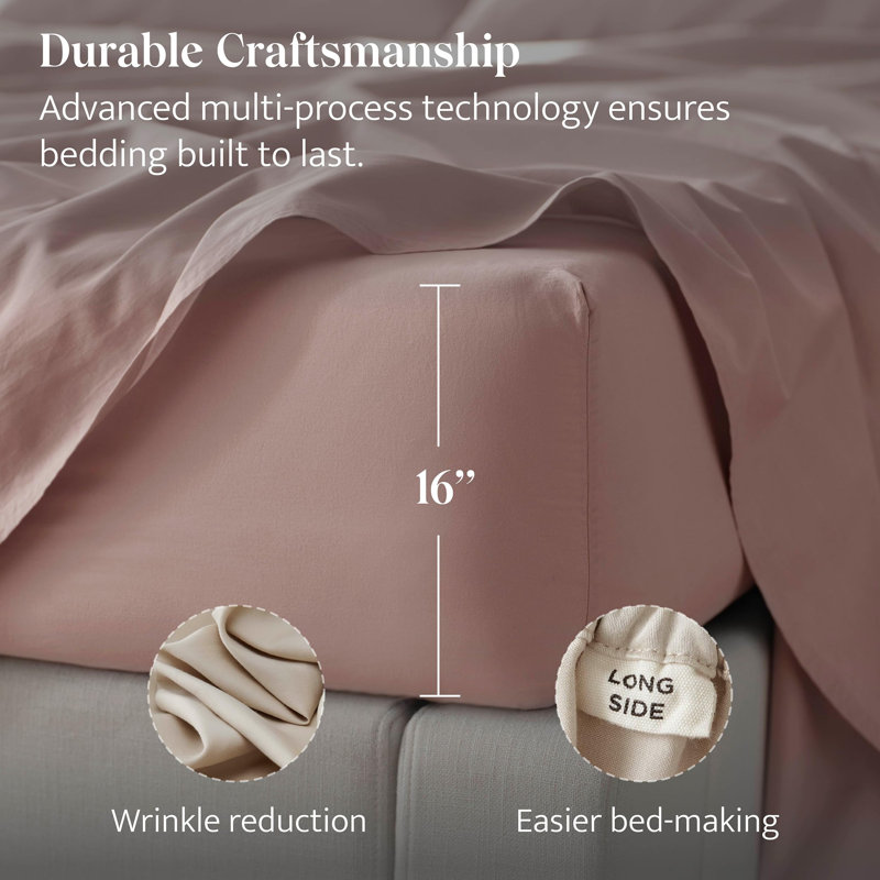 Double Stitch Sheet - Luxury Cotton Tencel Eucalyptus Bed Sheets Deep Pocket, 4 Pc Soft Hotel Bedding Set Cooling Breathable, 1 Fitted Sheet & 1 Flat Sheet & Pillowcases