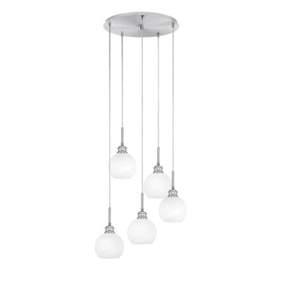 Edge 5 Light Cluster Pendalier Shown With 5.75" White Marble Glass