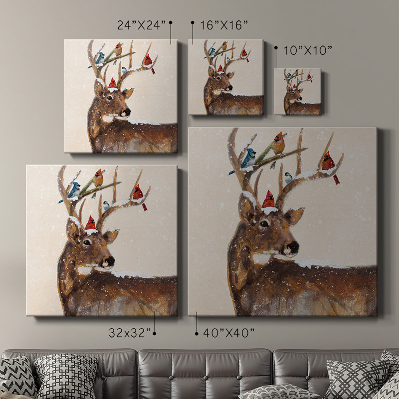 Winter Stag and Friends - Toile tendue avec châssis de qualité supérieure - prête à être accrochée