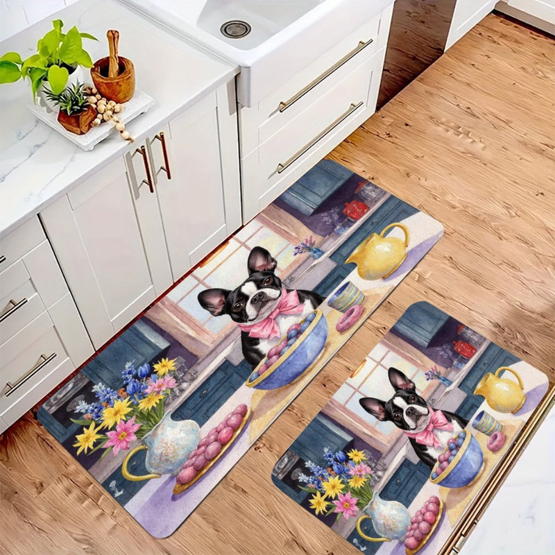 Tapis de cuisine antidérapant 2 pièces Boston Terrier in Kitchen