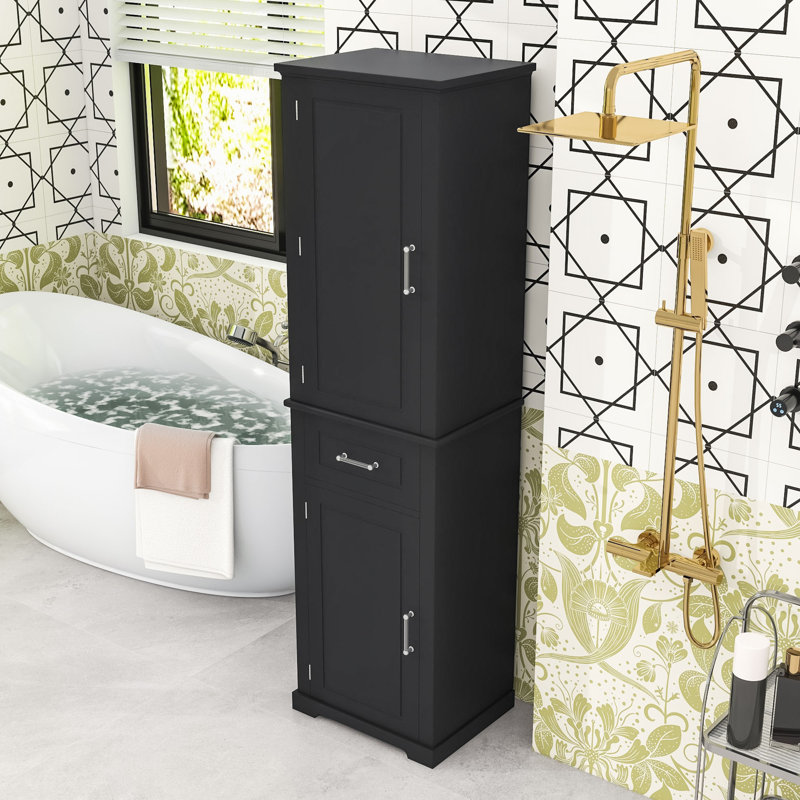 Armoire de rangement autoportante avec deux portes, un tiroir de rangement et des tablettes réglables, Noir