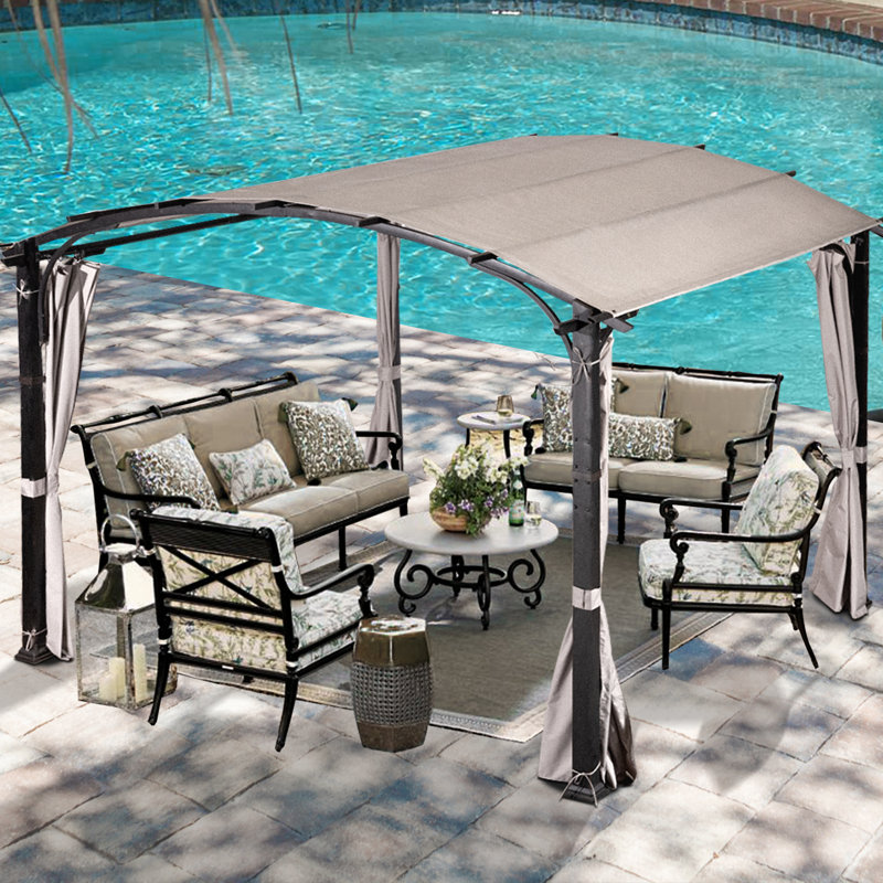 Beige Steel 11 Ft. x 11 Ft. Pergola with Canopy