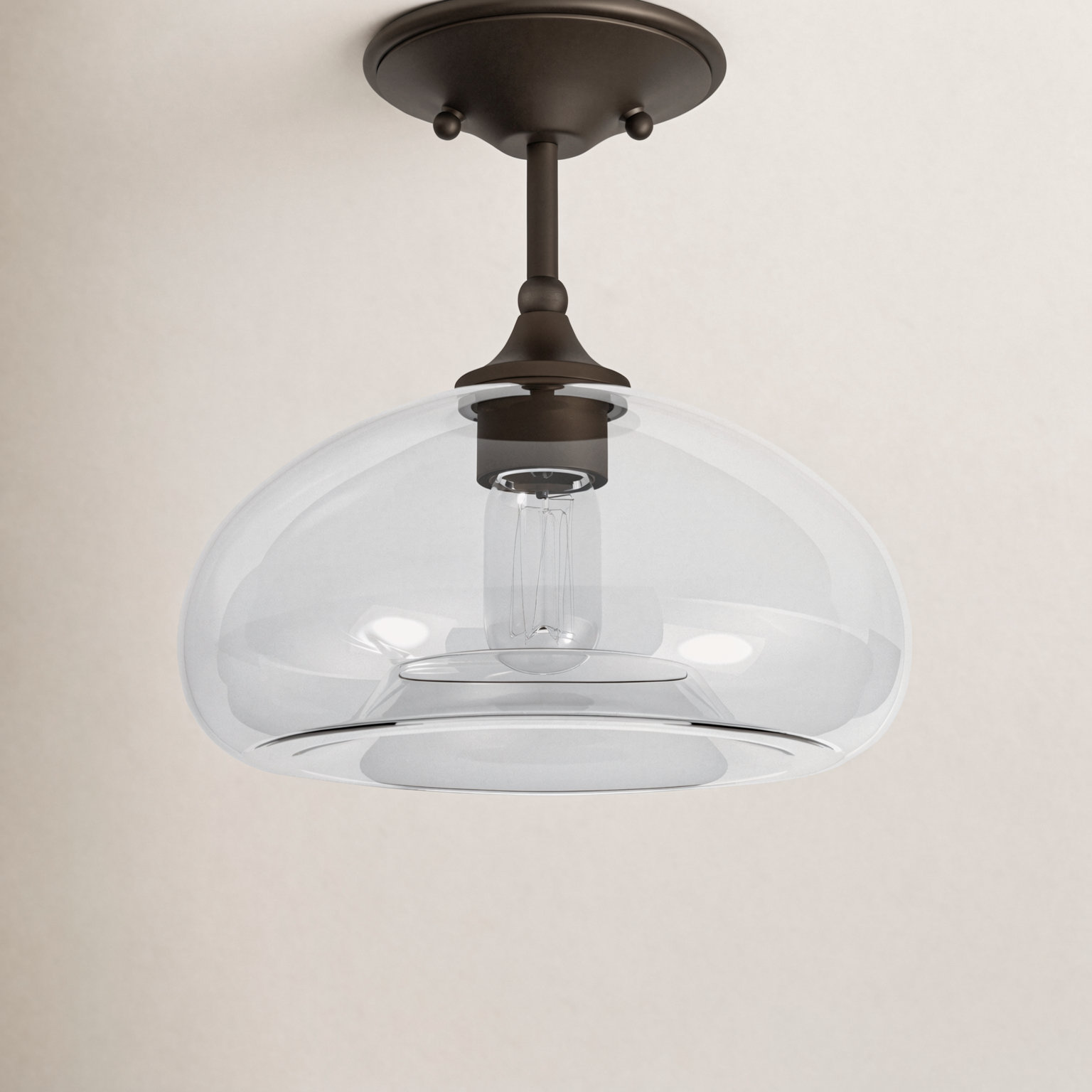 Lani Single Light Glass Semi Flush Mount, Oil Rubbed Bronze