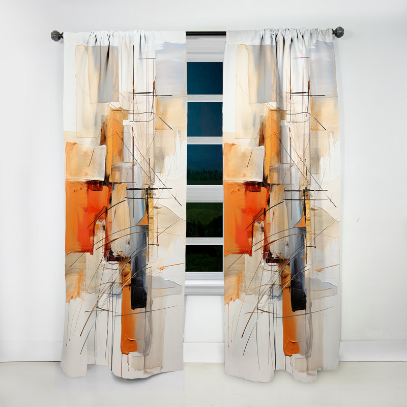 Expressionnisme abstrait orange et gris - rideau en velours moderne - obscurcissant - 1 panneau, L 52 po x L 90 po