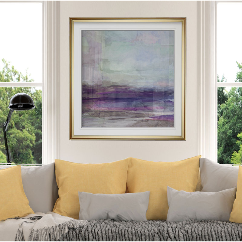 Violet gris I - Peinture, H 16 po x l 16 po, Cadre doré, Noir