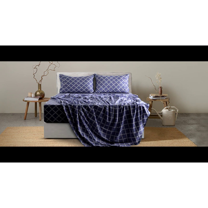 Navy Blue Quatrefoil Print Twin XL Microfiber Sheet Set
