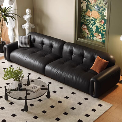 Canapé modulaire noir en cuir véritable