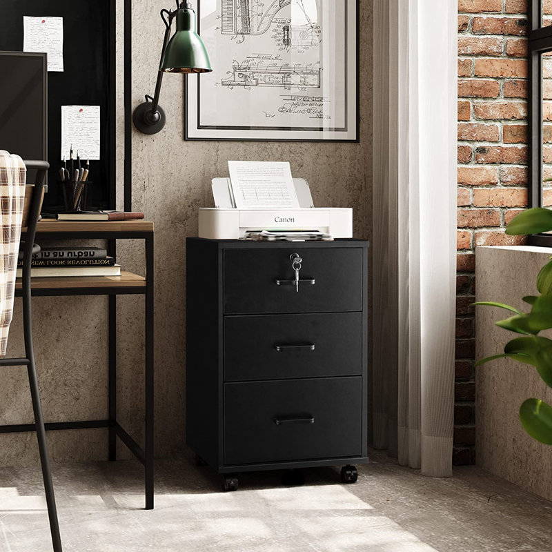 40cm Wide 3 -Drawer Mobile File Cabinet, Black