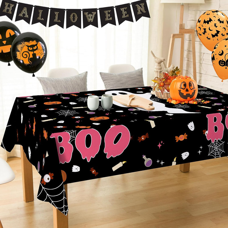 Nappe d'Halloween rectangulaire 60 x 84 pouces, décoration de table d'Halloween, toile de table d'Halloween fantôme citrouille d'araignée noire, housse de table Halloween