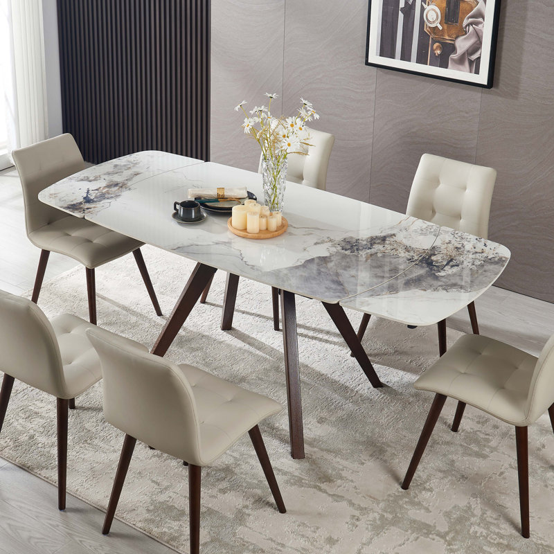 Table escamotable rétractable en imitation de pierre de 55,12 po à 78,74 po pour 6 à 8 personnes