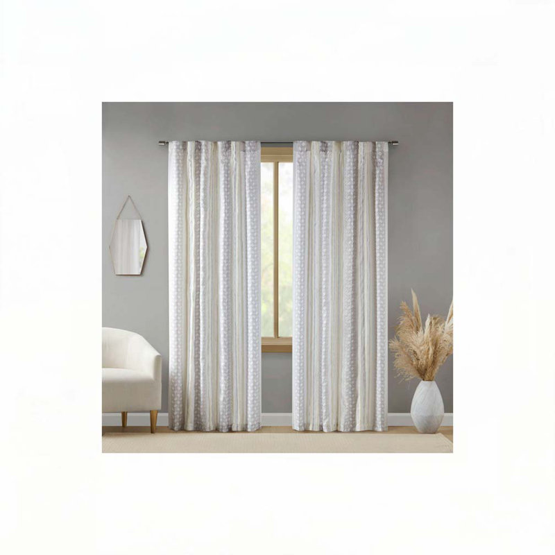Polyester Curtains,Curtain Panel with Tufted Stripe and Lining