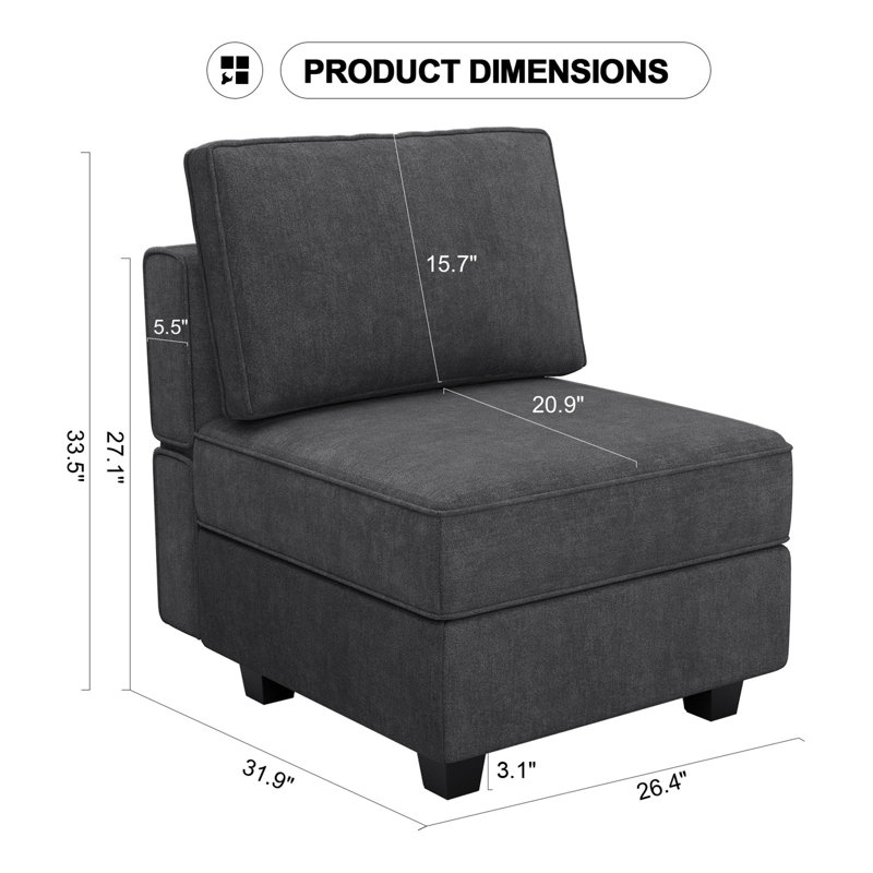 Fauteuil rembourré de 26,4 po de largeur avec dossier rembourré Nakash, Microfibre gris foncé